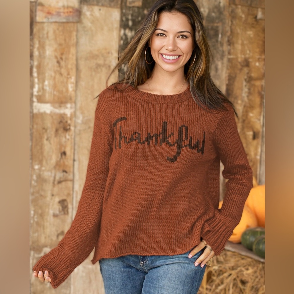 Wooden Ships Thankful Rust Knit Sweater